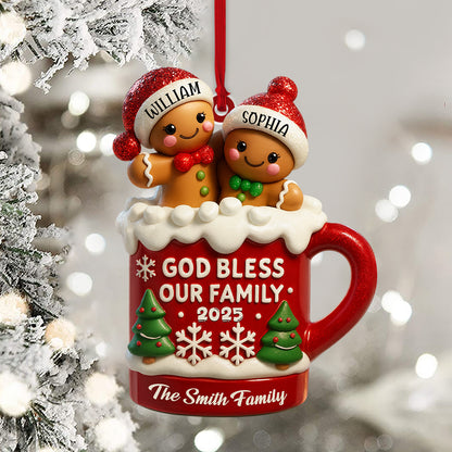 God Bless Our Family - Custom Name - Personalized Hologram Ornament - Family Decoration