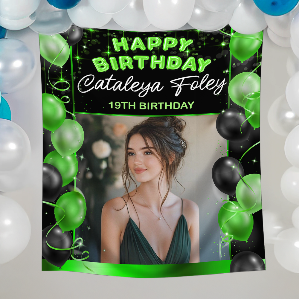Happy Birthday - Personalized Birthday Backdrop, Custom Birthday Party Decorations