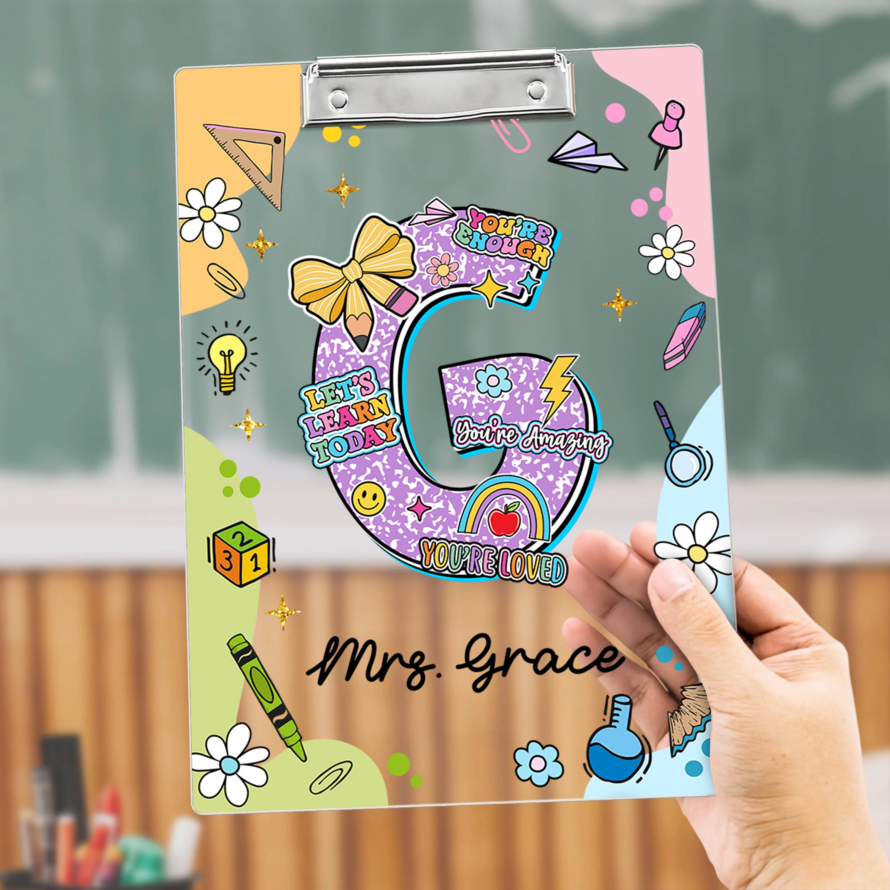 Custom Name with Letters - Acrylic Clipboard for Teachers - Custom Teacher Gift