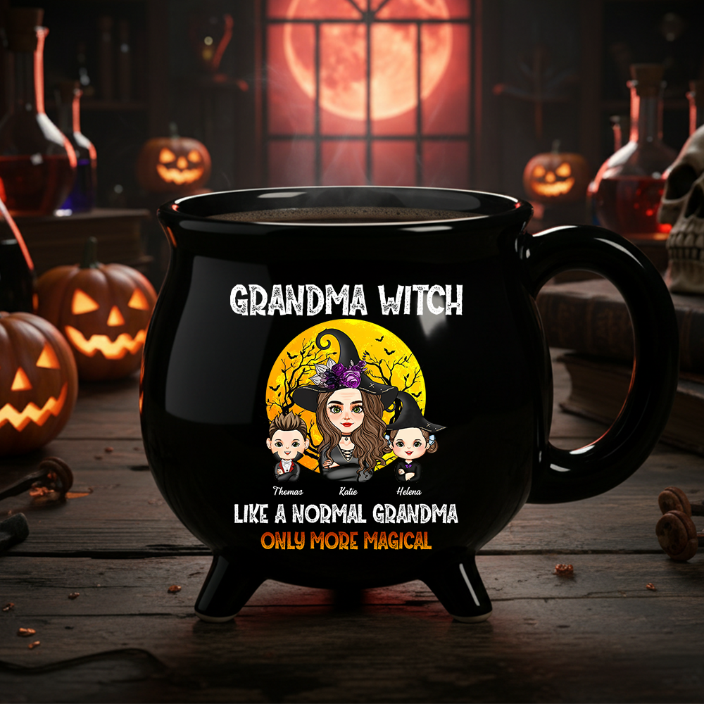 Grandma Witch - Custom Name and Appearance - Personalized Ceramic Cauldron Coffee Mug - Halloween Gift for Grandma