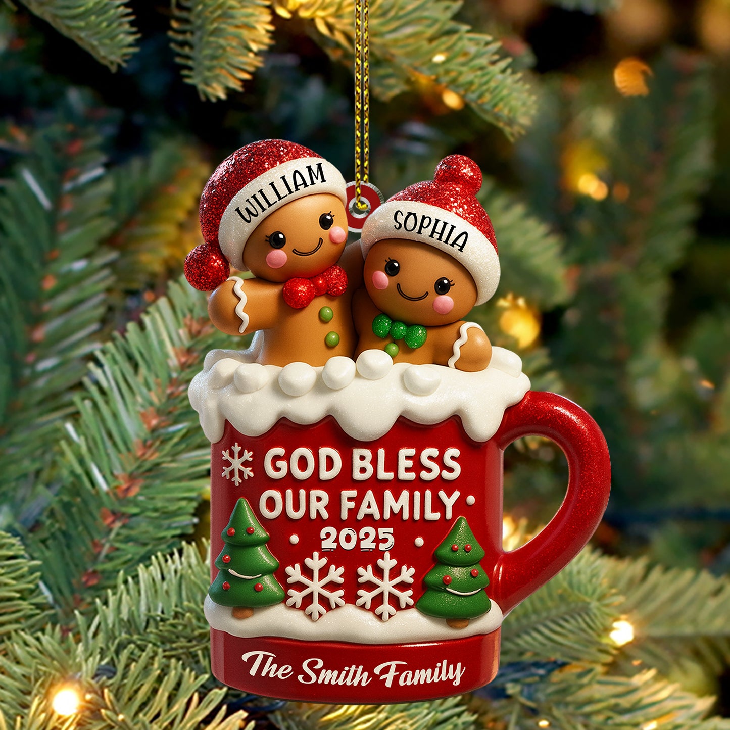 God Bless Our Family - Custom Name - Personalized Hologram Ornament - Family Decoration