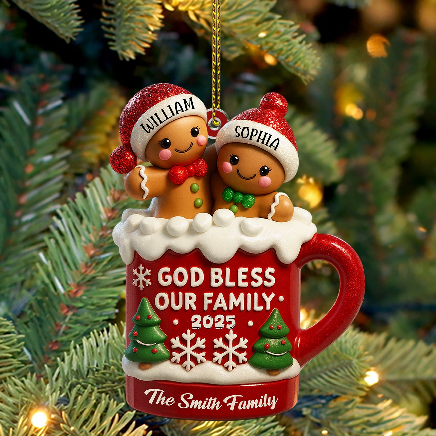 God Bless Our Family - Custom Name - Personalized Hologram Ornament - Family Decoration