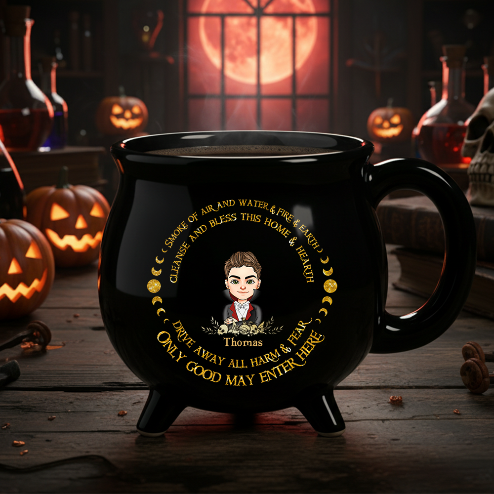 Custom Name and Appearance Halloween Witchy - Personalized Ceramic Cauldron Coffee Mug - Halloween Gift
