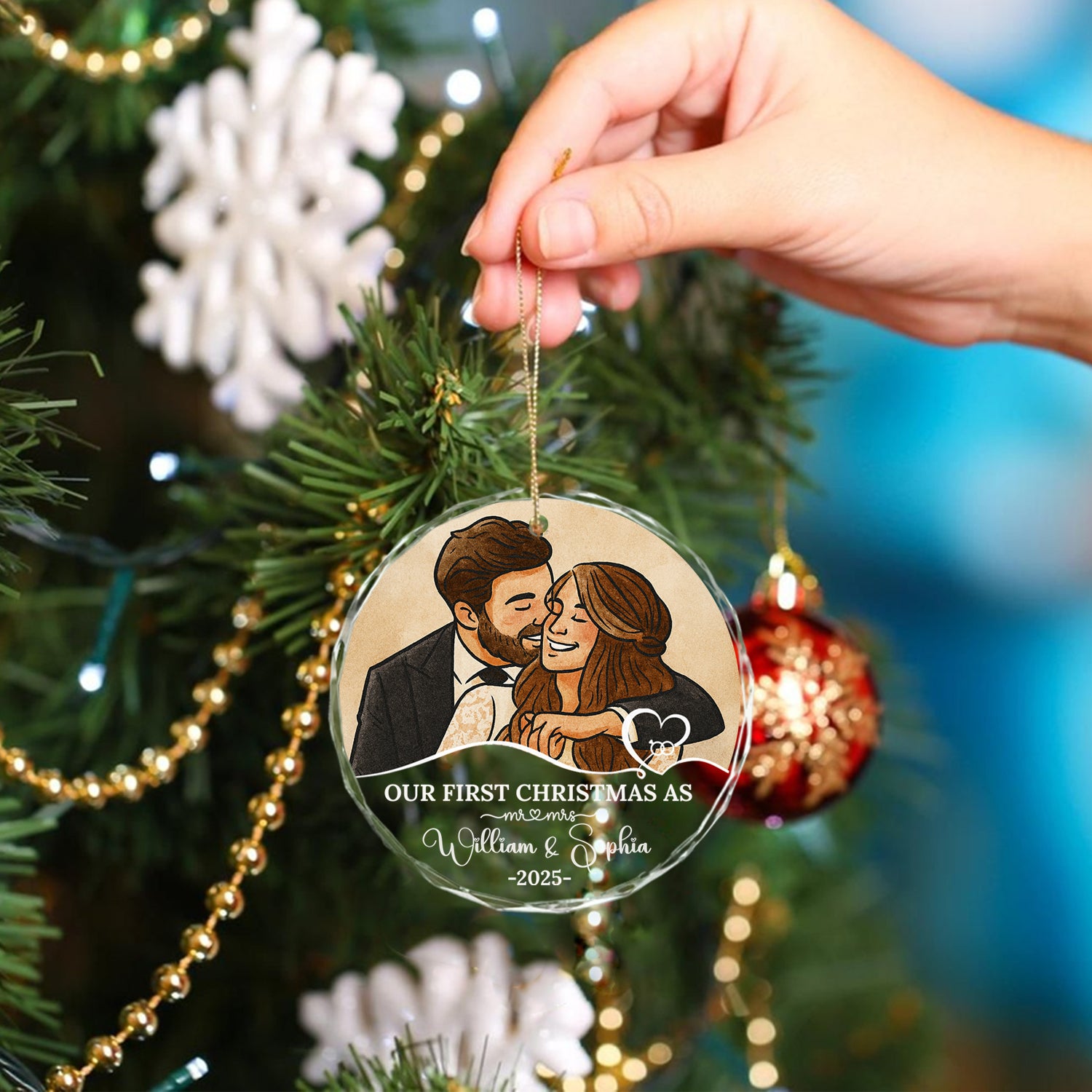 Our First Christmas - Custom Photo - Personalized Glass Ornament - Christmas Decor