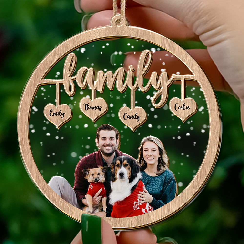 Personalized Family Name and Photo Ornament - Custom Shape Hologram Ornament