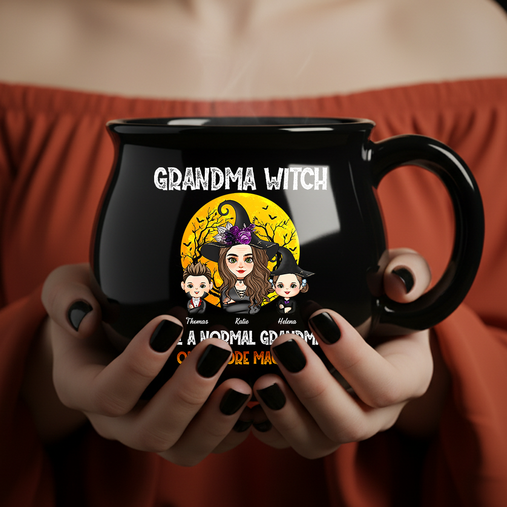 Grandma Witch - Custom Name and Appearance - Personalized Ceramic Cauldron Coffee Mug - Halloween Gift for Grandma