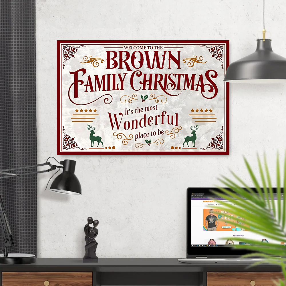 Welcome To Our Family - Custom Name Canvas Print - Family Christmas Decor