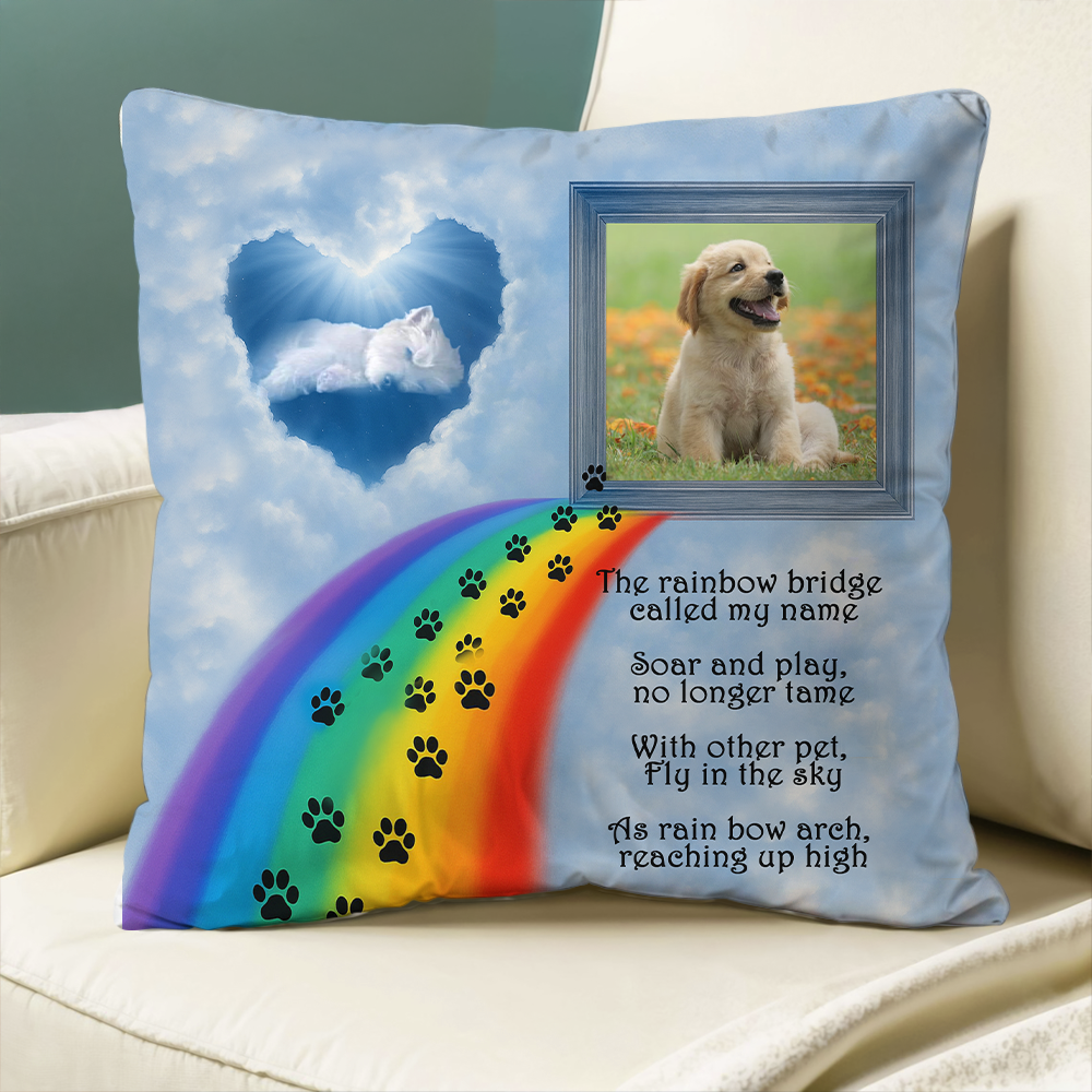 Custom Pet Photo - The Rainbow Bridge - Personalized Pillow - Pet Memorial