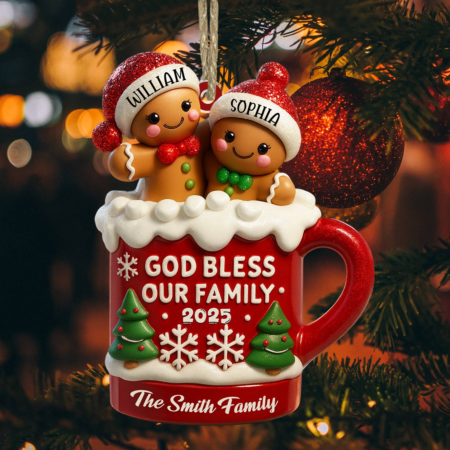God Bless Our Family - Custom Name - Personalized Hologram Ornament - Family Decoration