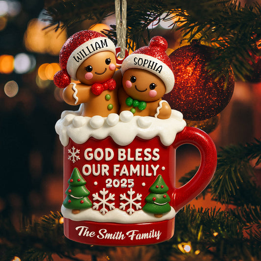 God Bless Our Family - Custom Name - Personalized Hologram Ornament - Family Decoration
