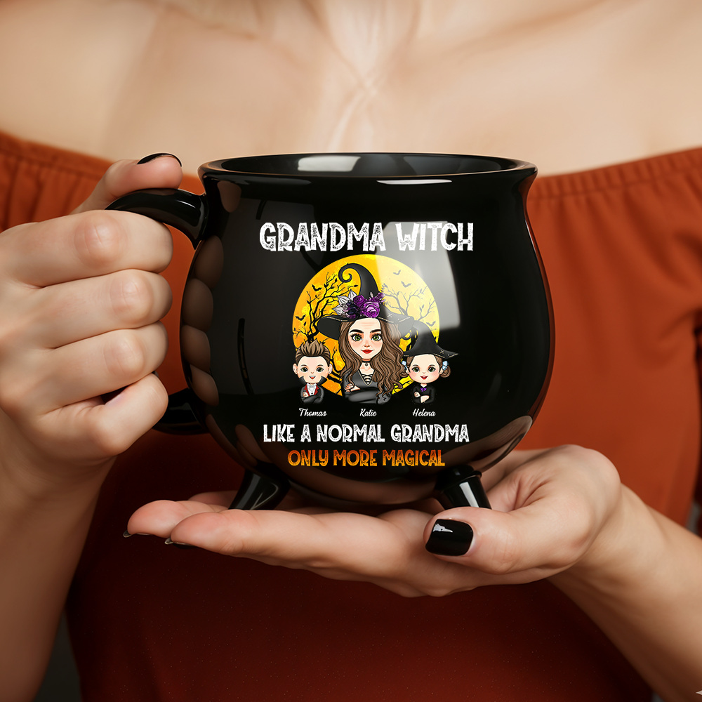 Grandma Witch - Custom Name and Appearance - Personalized Ceramic Cauldron Coffee Mug - Halloween Gift for Grandma