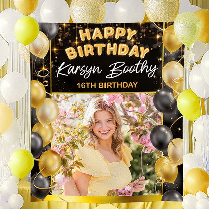 Happy Birthday - Personalized Birthday Backdrop, Custom Birthday Party Decorations