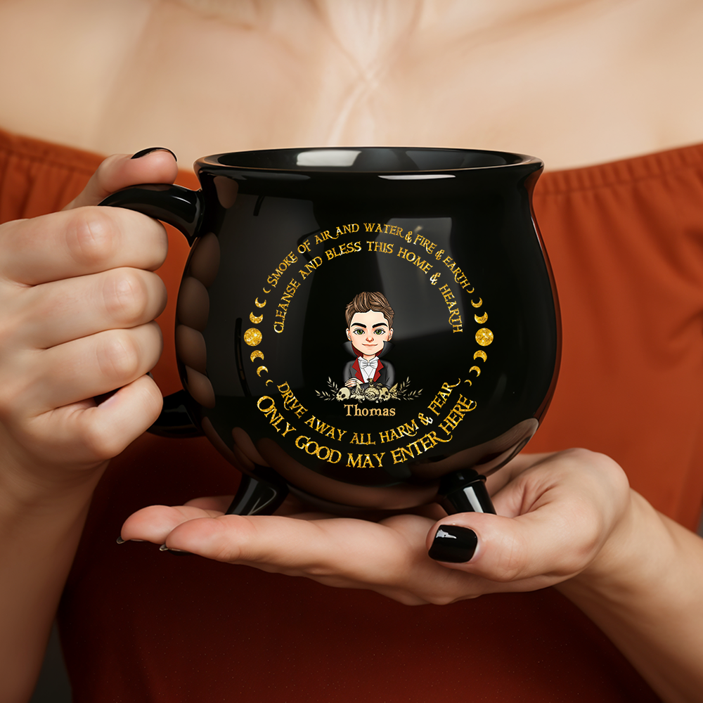 Custom Name and Appearance Halloween Witchy - Personalized Ceramic Cauldron Coffee Mug - Halloween Gift