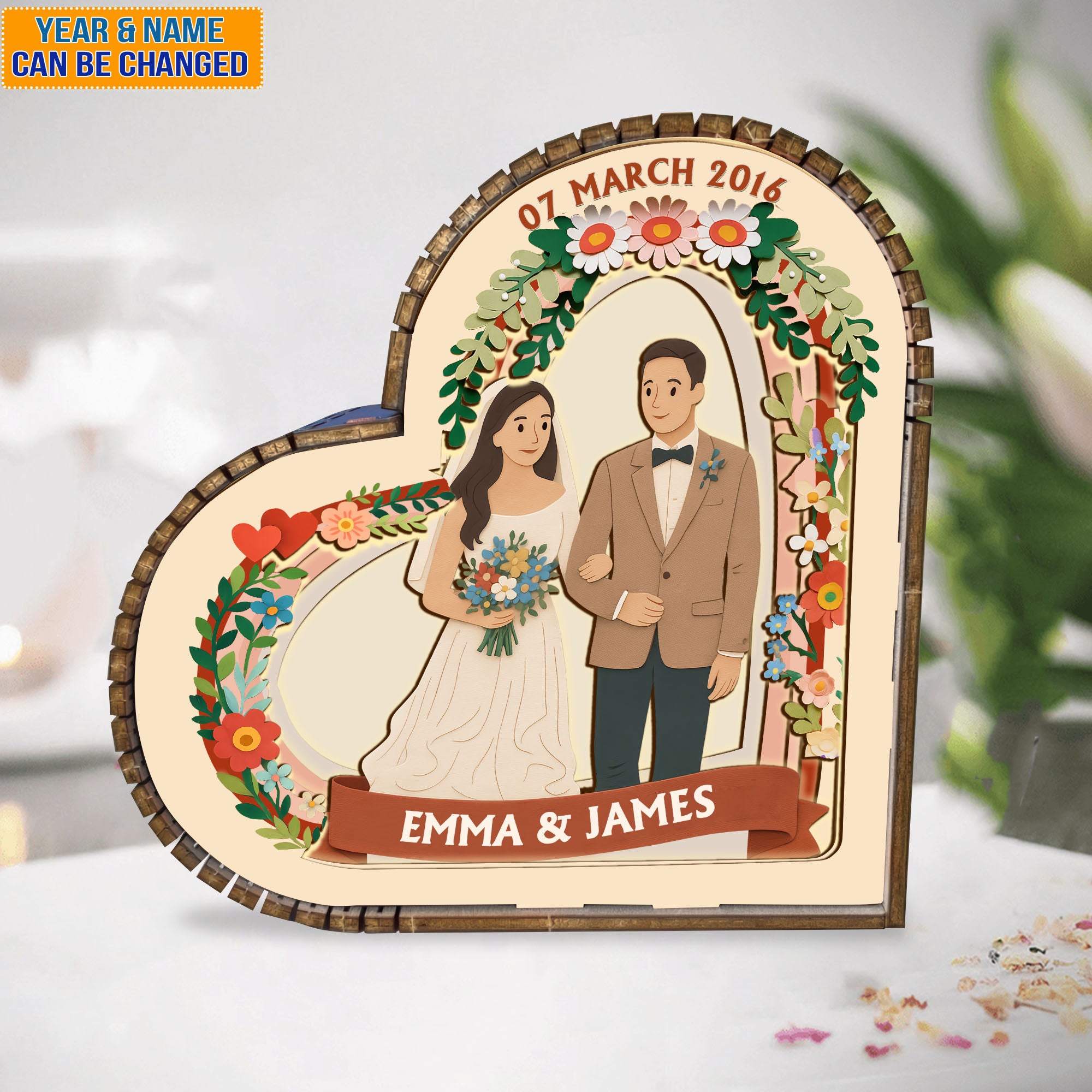 Custom Name Wedding Couple - Anniversary Gift - Wooden Light Frame Painting Accessories