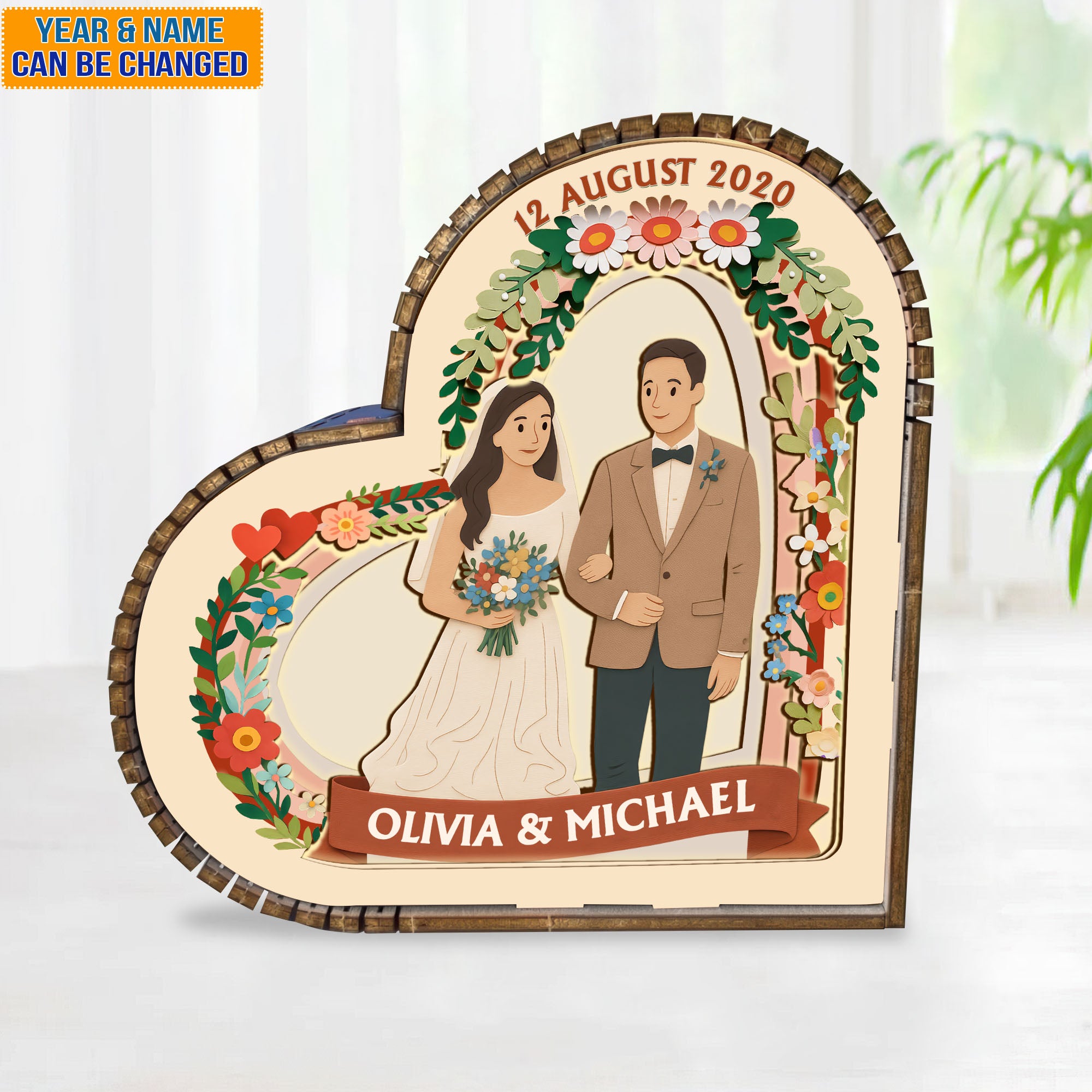 Custom Name Wedding Couple - Anniversary Gift - Wooden Light Frame Painting Accessories