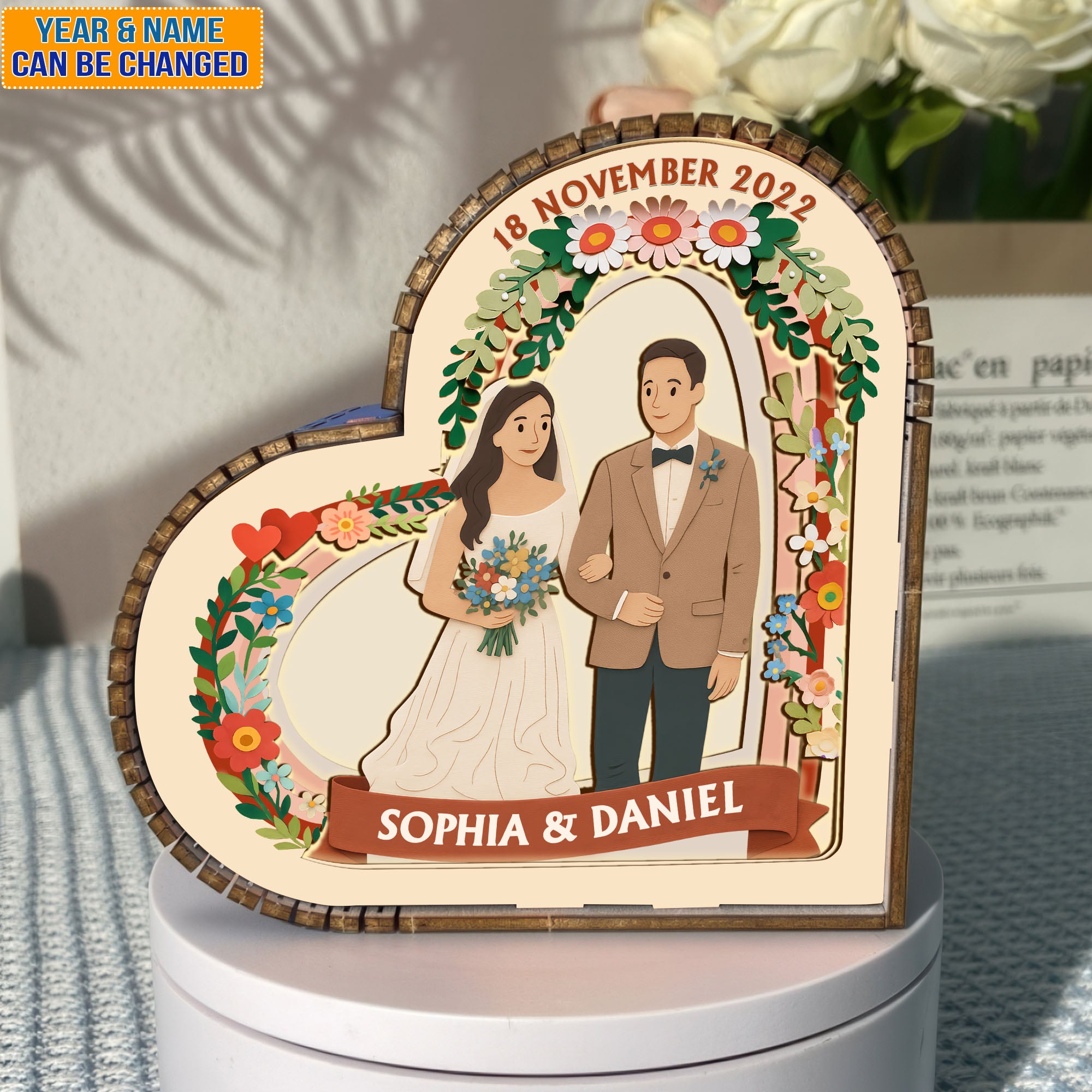 Custom Name Wedding Couple - Anniversary Gift - Wooden Light Frame Painting Accessories