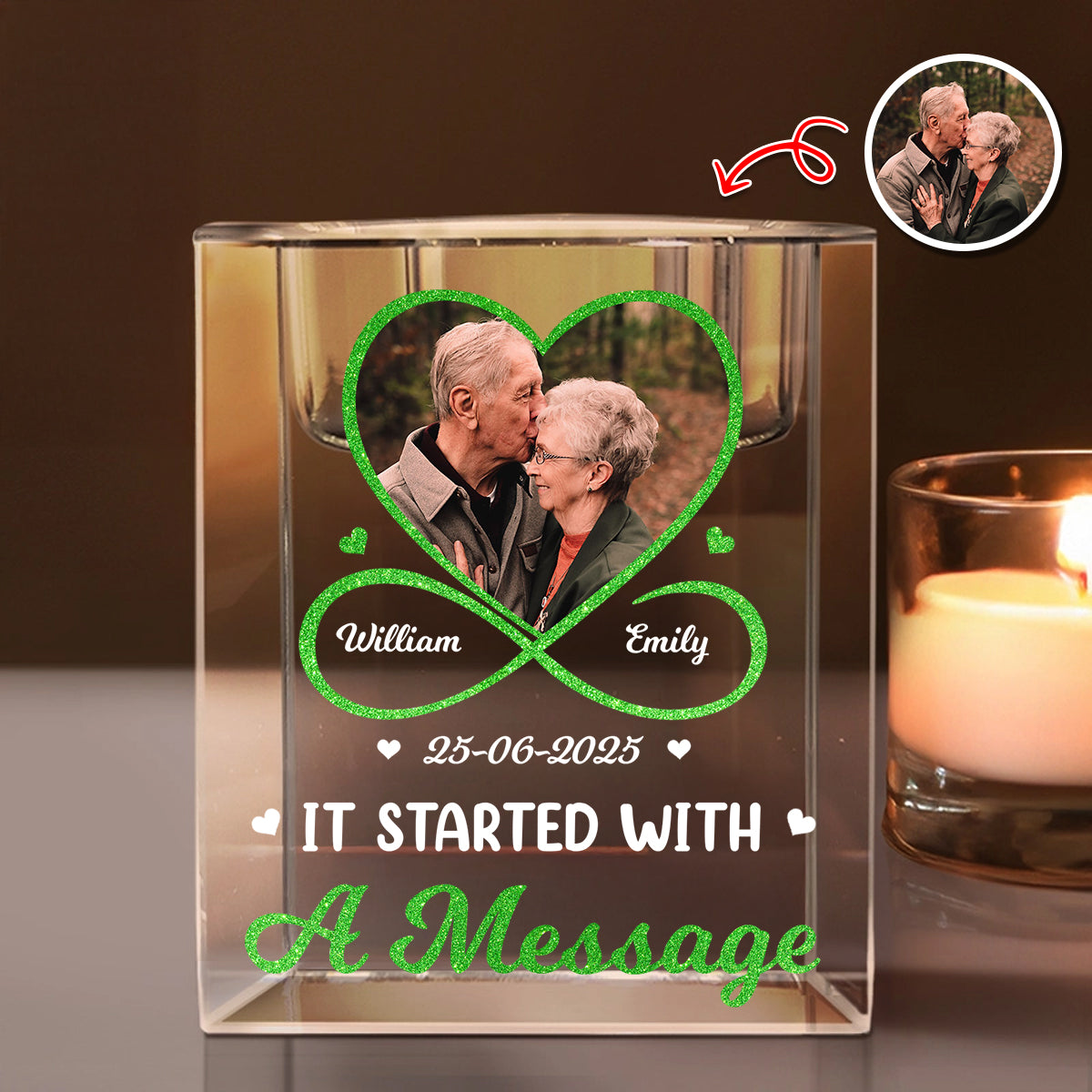 It Started With A Message - Personalized Crystal Candle Holder