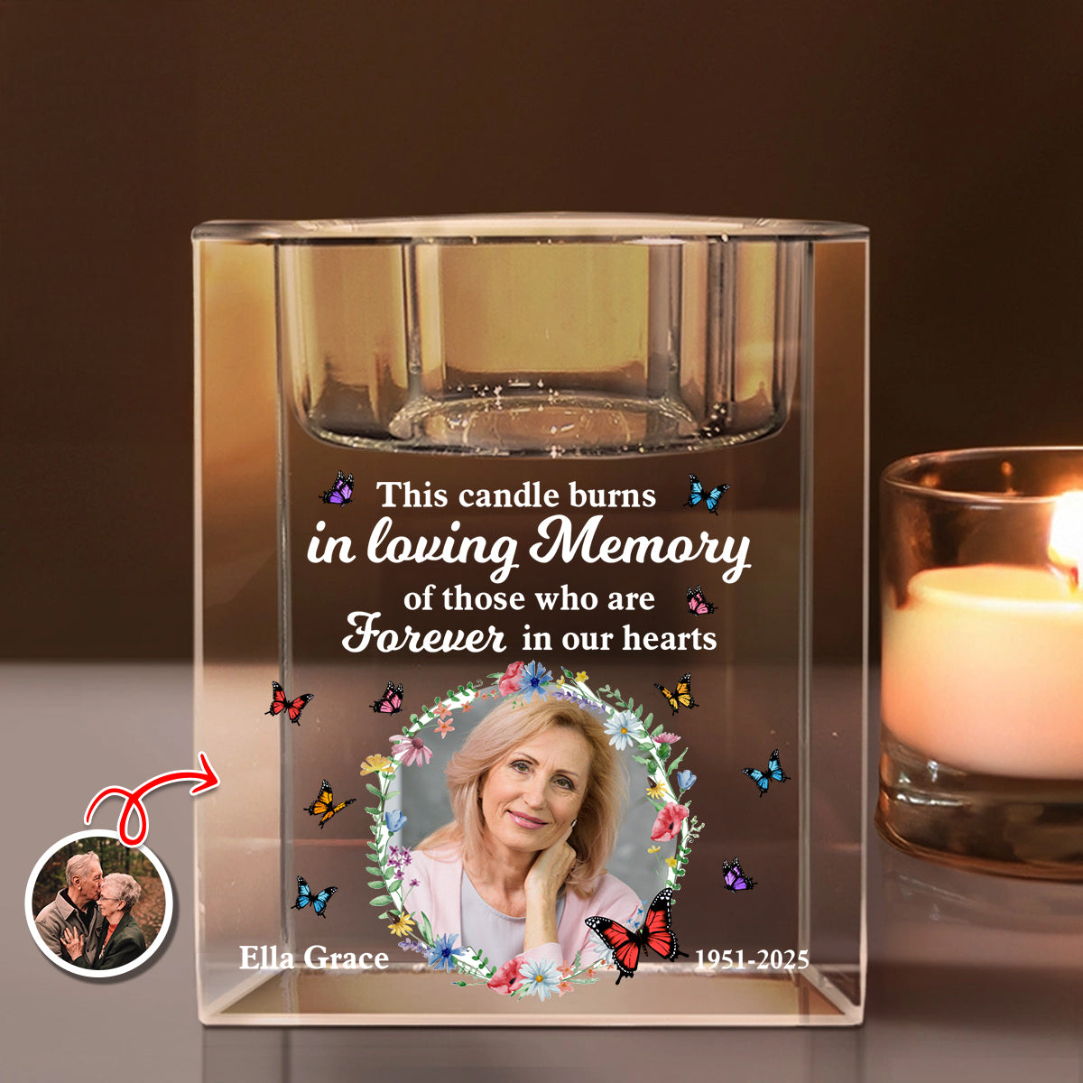 In Loving Memory  - Personalized Crystal Candle Holder - Memorial Gift