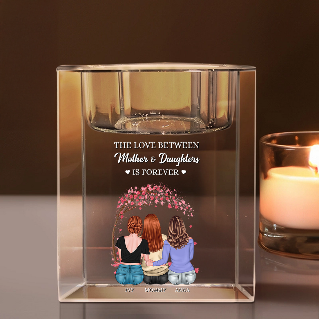 The Love Between Mother And Daughter - Personalized Crystal Candle Holder