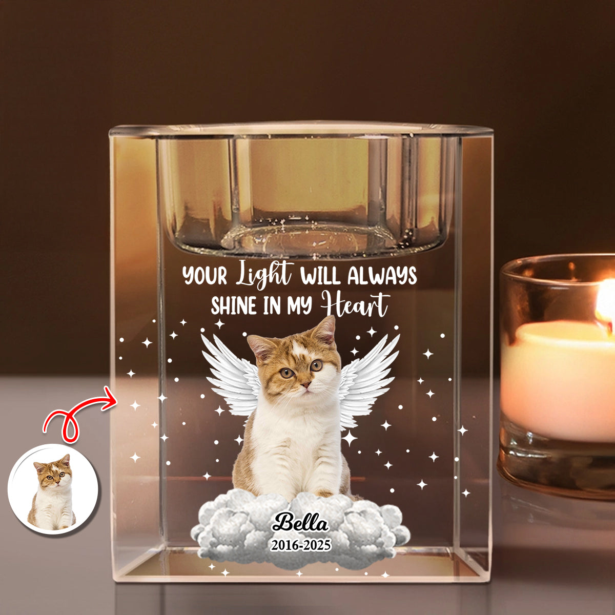 Your Light Will Always Shine  - Personalized Crystal Candle Holder