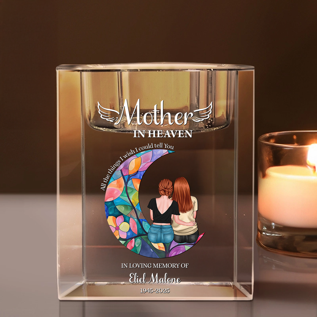 Mother In Heaven - Personalized Crystal Candle Holder