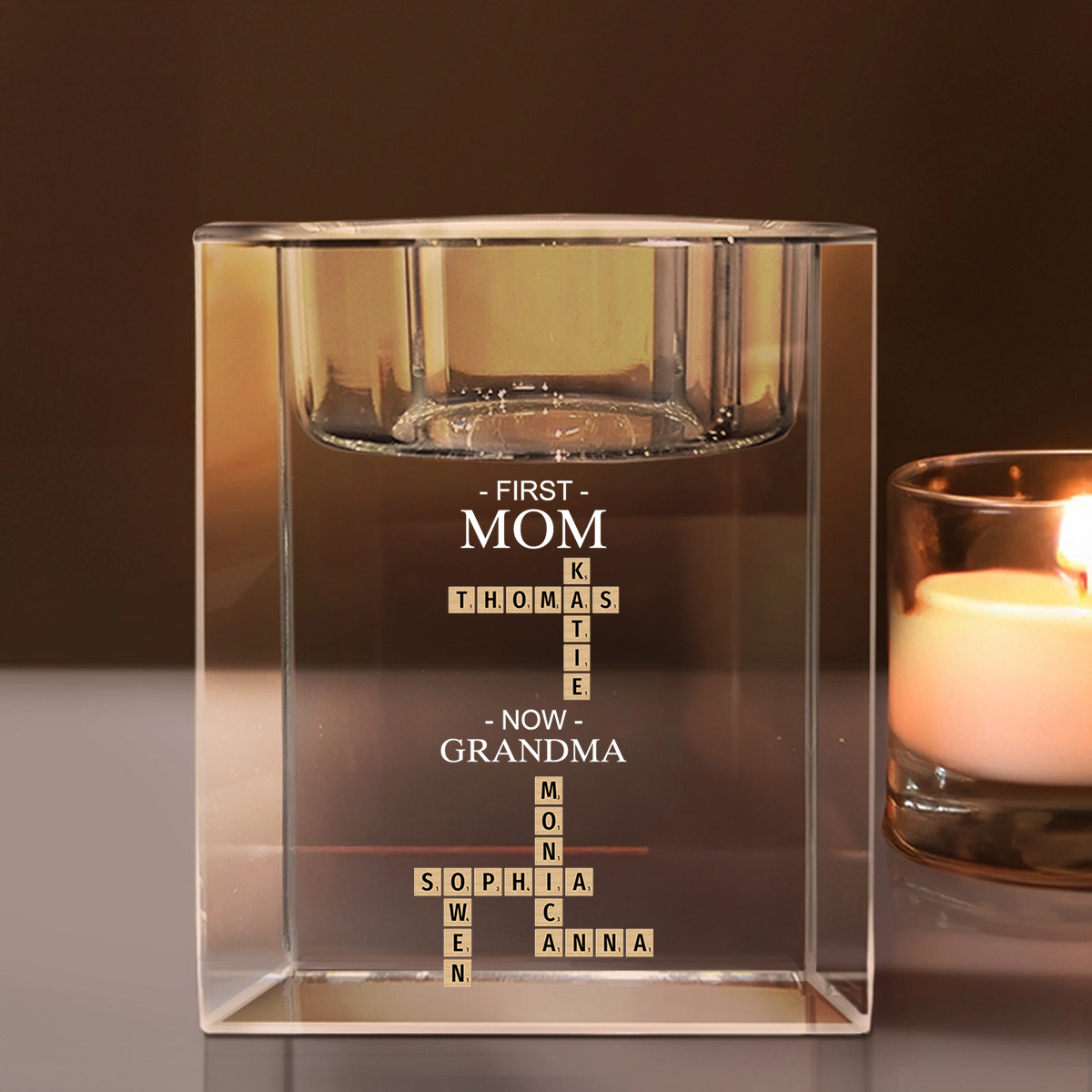 First and Now - Personalized Crystal Candle Holder