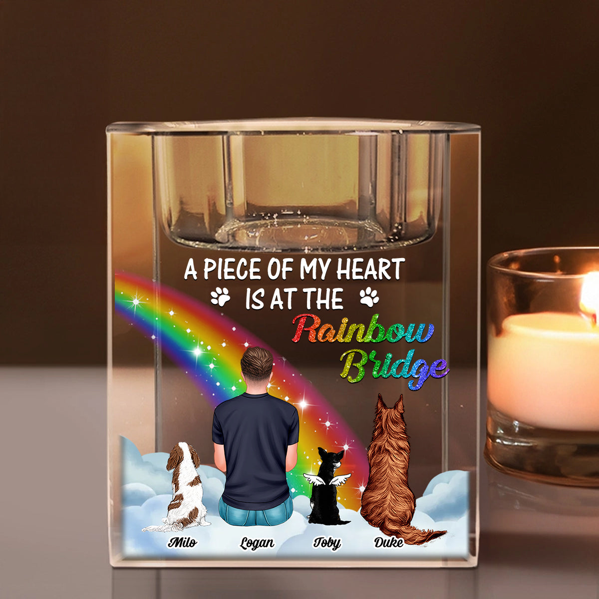 Custom Name and Appearance - Personalized Crystal Candle Holder - Rainbow Bridge